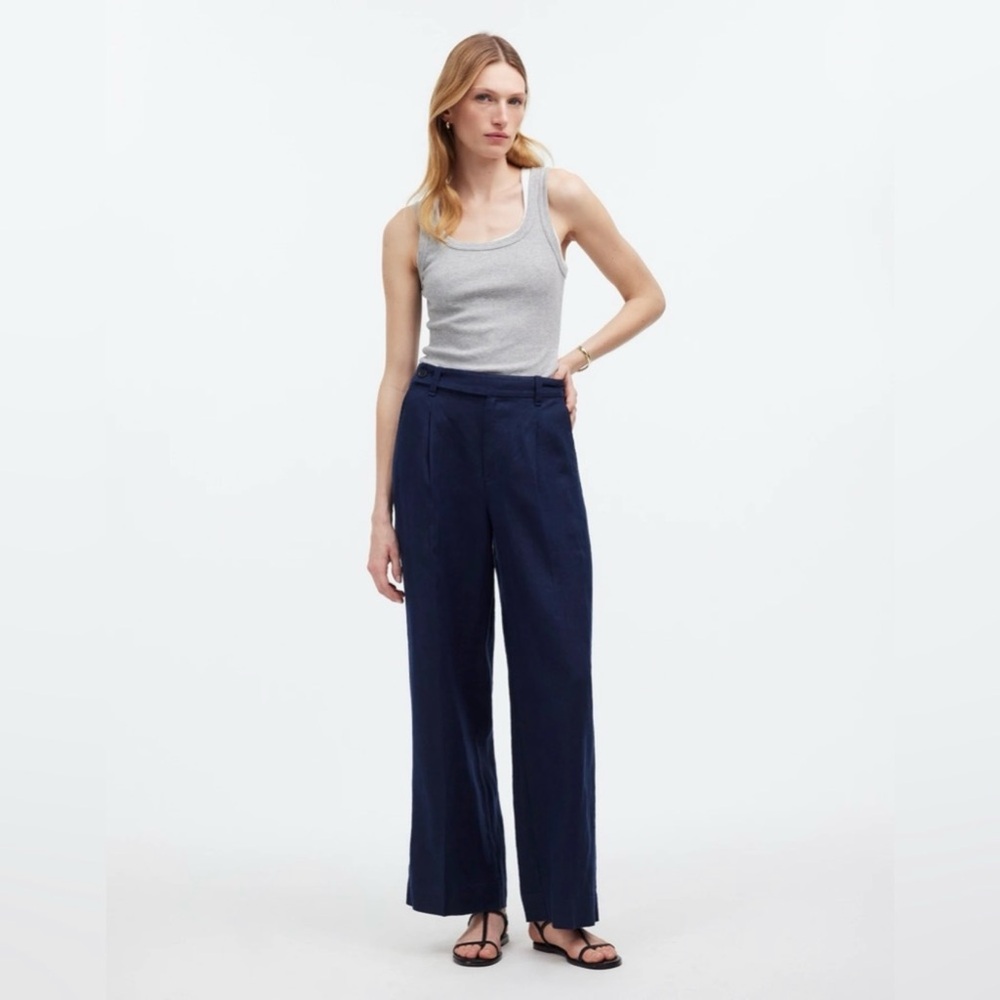 Madewell Wide Leg Linen Women's Pants Navy
